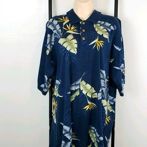 Tommy Bahama cotton polo floral blue men short sleeve size M Vintage